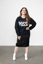 Load image into Gallery viewer, Alex in the Copy Posse POSSE Sweatshirt, size M.